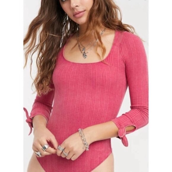 FREE People Move On Bodysuit tied cuff in Blush baby pink Size S - Picture 4 of 14